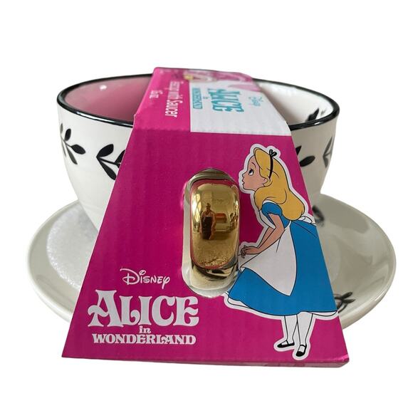 Disney ALICE IN WONDERLAND Teacup with Saucer 16oz Mug Black & Gold New - Picture 8 of 14
